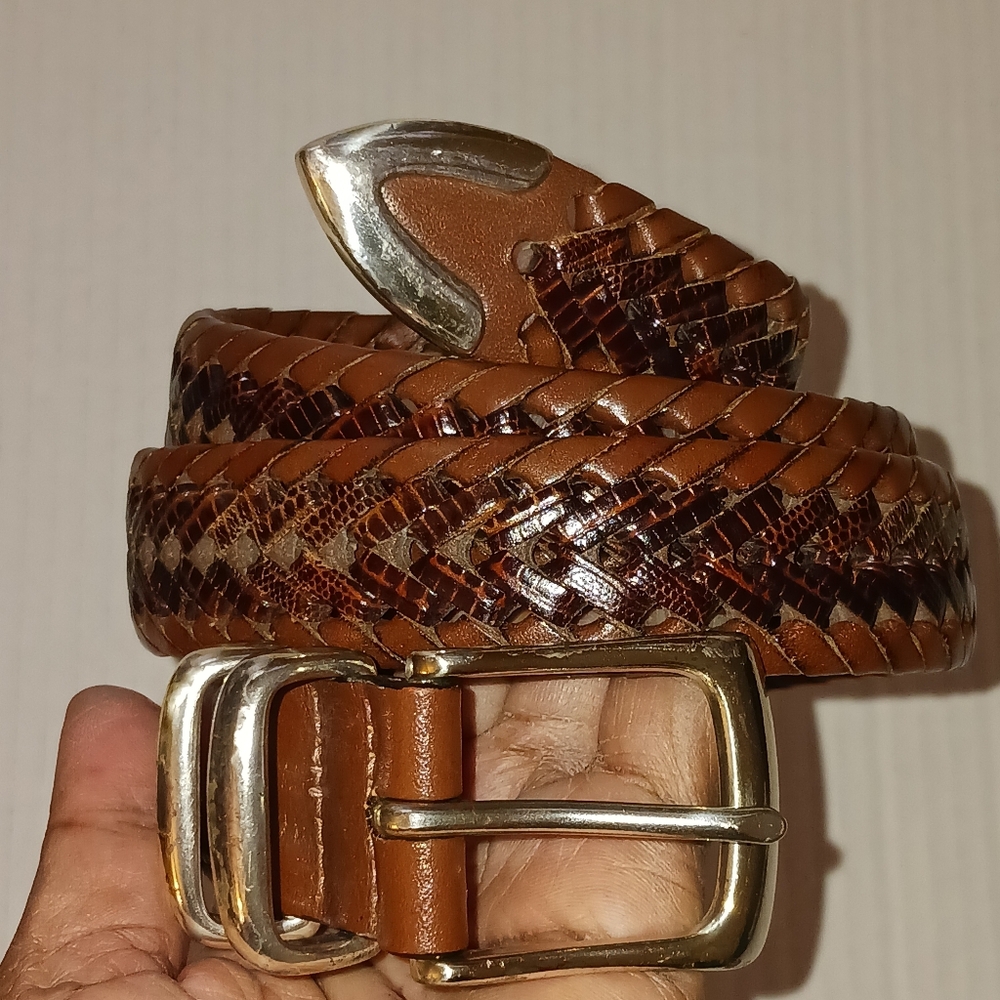 Roundtree & Yorke Woven Cow Hide Belt, 2 Tone Size 34/85